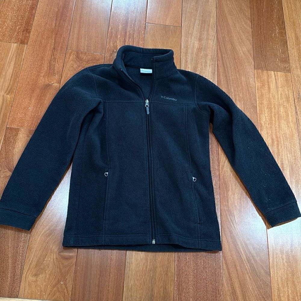 Columbia Fleece Jacket Kids Black Full Zip Mock Neck M‎ 10/12
